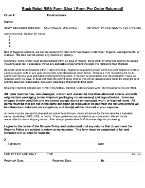 Rock Rebel RMA Form