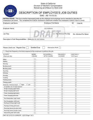 California Employee Job Duties Form