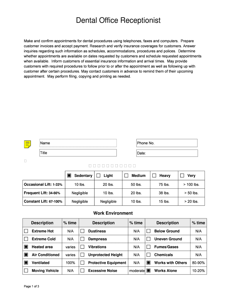 Fillable Online Dental Office Receptionist Fax Email Print pdfFiller