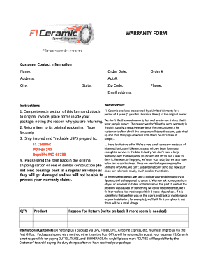 F1 Ceramic Warranty Form