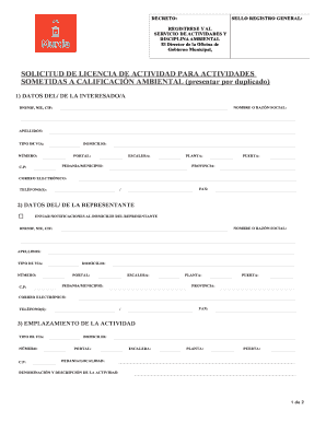 Solicitud de Licencia de Actividad para Actividades