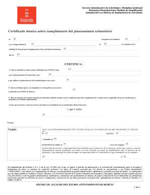 Certificado técnico sobre cumplimiento del planeamiento urbanístico