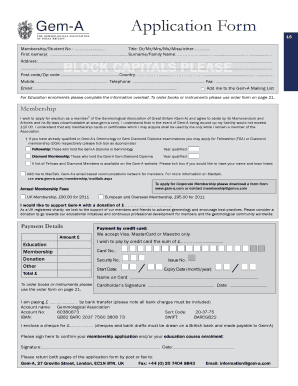 Gem-A Membership Application Form