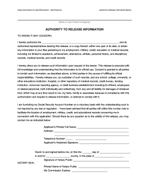 Texas Law Enforcement Information Release Waiver