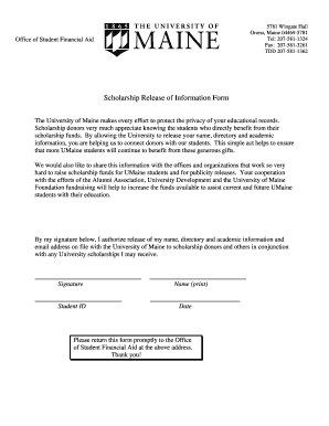 University of Maine Scholarship Release of Information Form