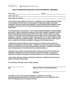 HIPAA Authorization for Media Release
