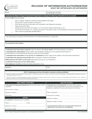 Oregon Employment Department Release of Information Authorization