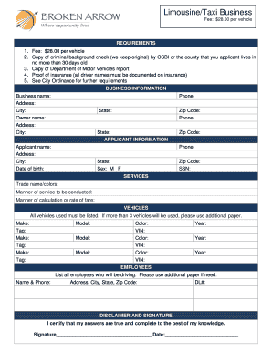Limousine/Taxi Business Application Form