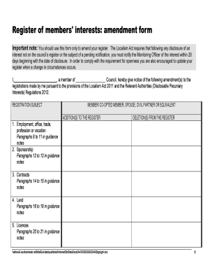 Register of Members' Interests Amendment Form