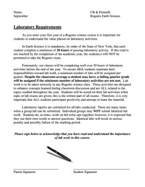 New York Regents Earth Science Lab Requirements