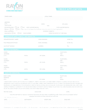 Credit Application for Rayon Lighting Group