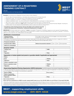 Amendment of a Registered Training Contract
