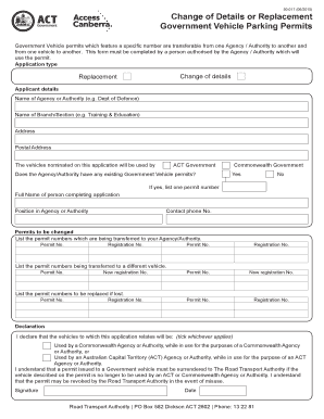 Change of Details Government Vehicle Parking Permit