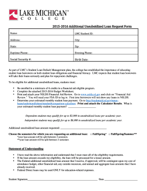2015-2016 Additional Unsubsidized Loan Request Form