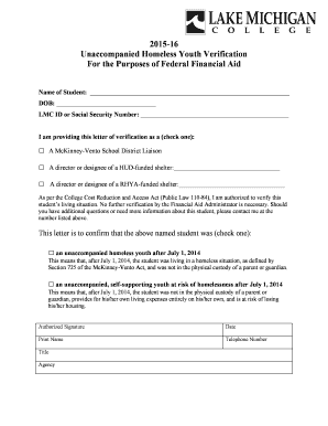 Unaccompanied Homeless Youth Verification Form