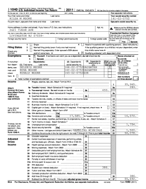 US Individual Income Tax Return 2011