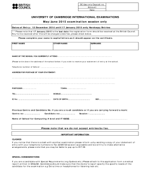 University of Cambridge International Examinations Registration Form