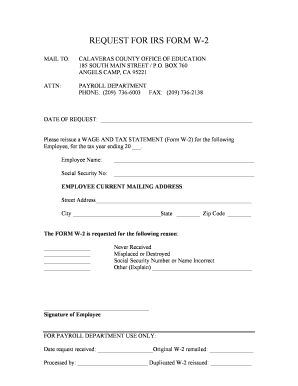 IRS Form W-2 Request