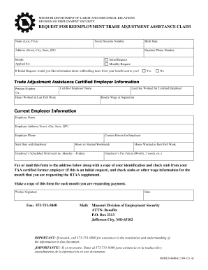 Missouri Reemployment Trade Adjustment Assistance Claim