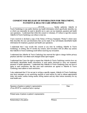 Consent for Release of Information for Treatment, Payment & Healthcare Operations