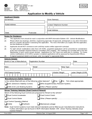 Vehicle Modification Application Form