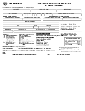 USA Swimming 2015 Athlete Registration Application