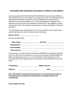 Authorization Agreement for Direct Payments (ACH Debits)
