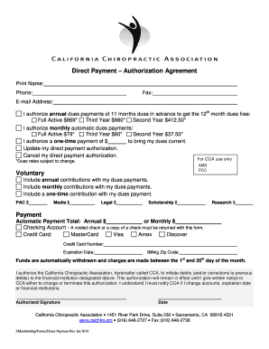 California Chiropractic Association Direct Payment Authorization