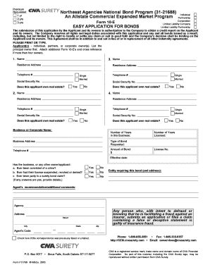 Northeast Agencies National Bond Program Application