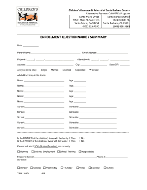 Alternative Payment CalWORKs Program Enrollment Questionnaire
