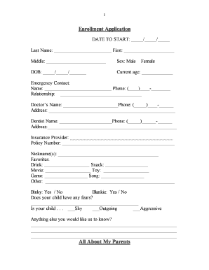 Child Enrollment Application Form
