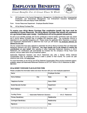 401(a) Money Purchase Plan Election Form