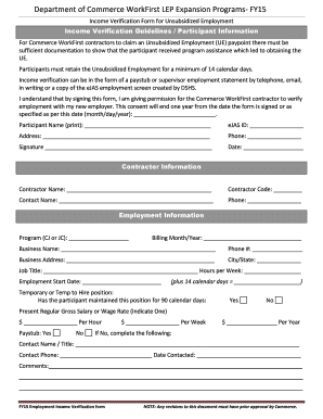 Unsubsidized Employment Income Verification Form