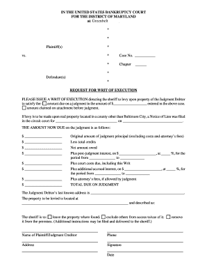 Request for Writ of Execution
