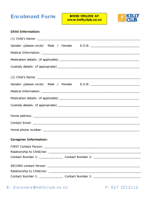 Kelly Club Child Enrolment Form
