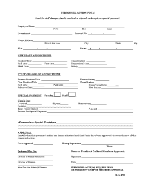 Personnel Action Form