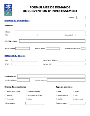FORMULAIRE DE DEMANDE DE SUBVENTION D' INVESTISSEMENT