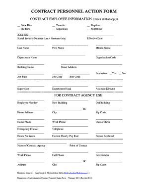 Contract Personnel Action Form