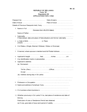 Sri Lanka Visa Application Form B