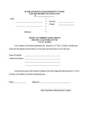 Notice of Address for Bankruptcy Case