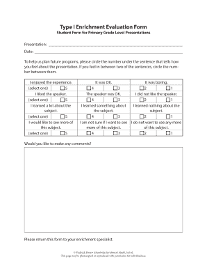 Type I Enrichment Evaluation Form- Primary Student The Schoolwide Enrichment Model 3rd ed