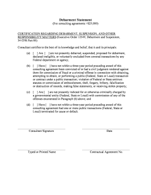 Debarment Statement for Consulting Agreements