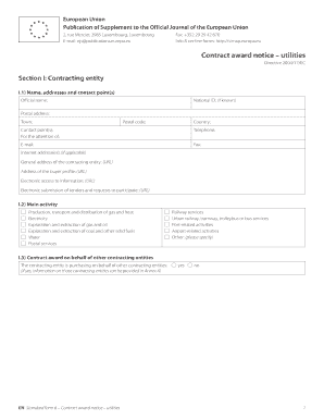 EU Contract Award Notice Utilities