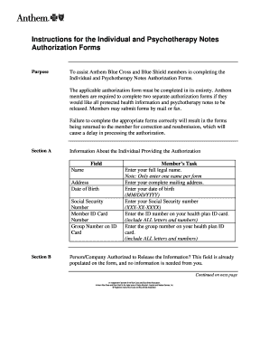 Anthem Individual and Psychotherapy Notes Authorization Form