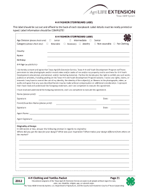 4-H Fashion Storyboard Label