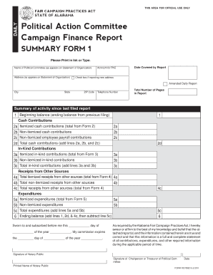 Alabama Fair Campaign Practices Act Campaign Finance Report