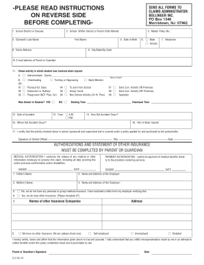 School Injury Claim Form