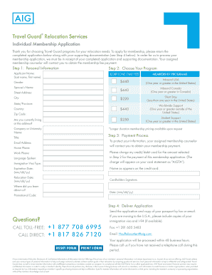 Travel Guard Relocation Services Membership Application