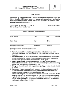 Olympic Home Care Plan of Care Agreement