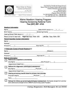 Maine Newborn Hearing Screening Referral Form